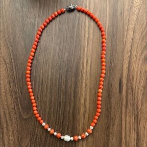 Orange and White Beaded Necklace with Classic Design